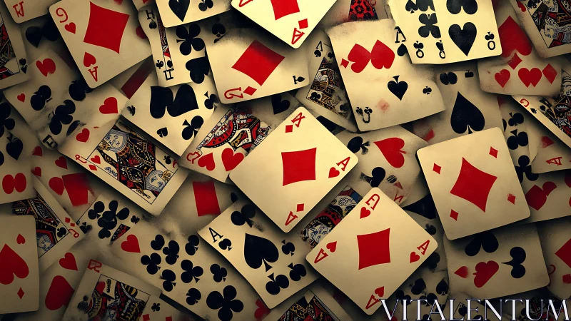 Orthogonal cascade of playing cards in dense stochastic array.