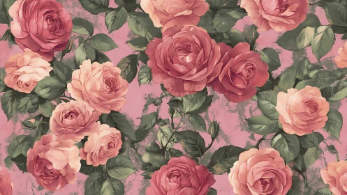 Vintage Rose Garden Blooms in Shades of Pink and Mauve