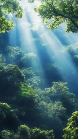 Sunlight Through Forest Canopy with Crepuscular Rays.