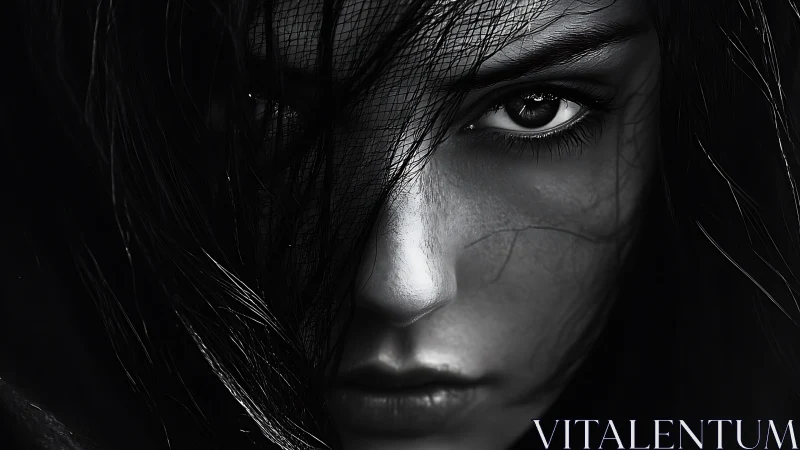 Shadowlit gaze with quiet strength and untold stories.