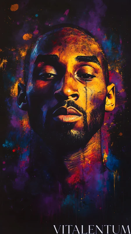 Portrait of male face in vivid neon splatter painting style.