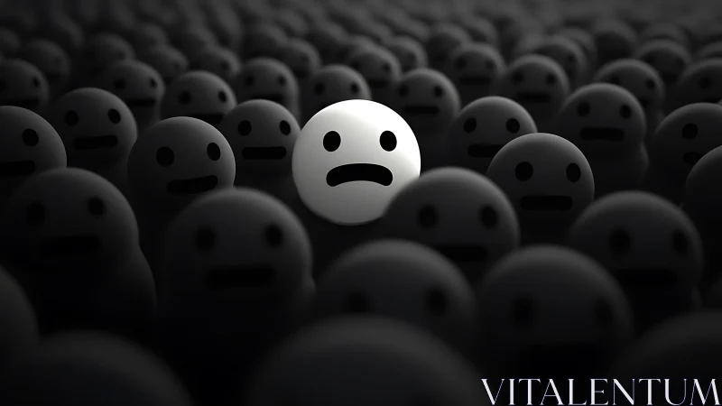 One anxious emoticon glows uneasily within compliant shadows