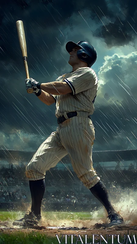 Stormlit swing captures grit and glory at home plate.