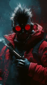 Mysterious masked wanderer in glowing red and shadowed smoke.