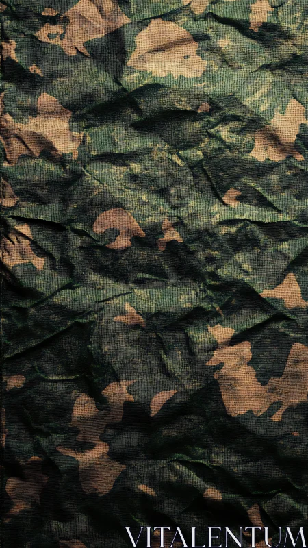 Wrinkled woodland camo fabric creates rugged tactical texture