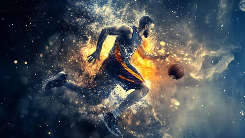 Meteor-sprint baller exploding through nebula sparks of dusk.