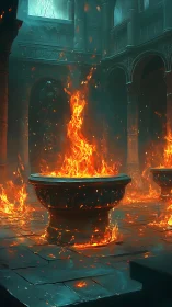 Infernal Flames: A Gothic Temple's Burning Altar.