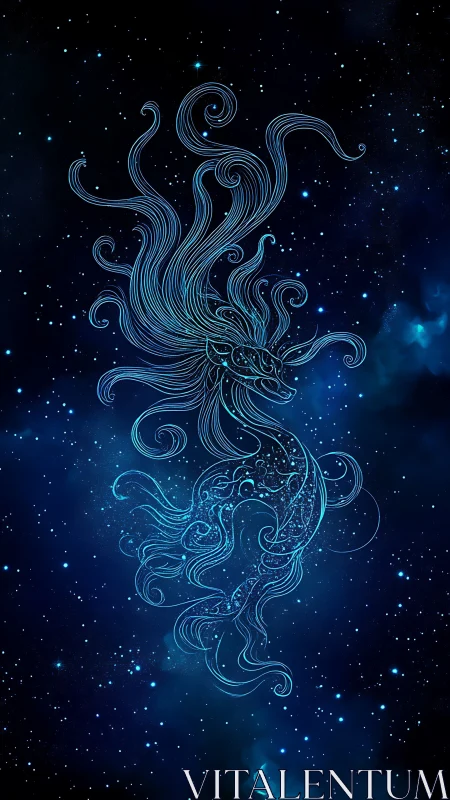 Starlit Celestial Dragon Unfurls In Sapphire Nebulae.