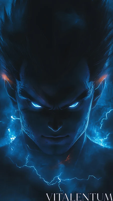 Electric warrior portrait radiates blue storm energy