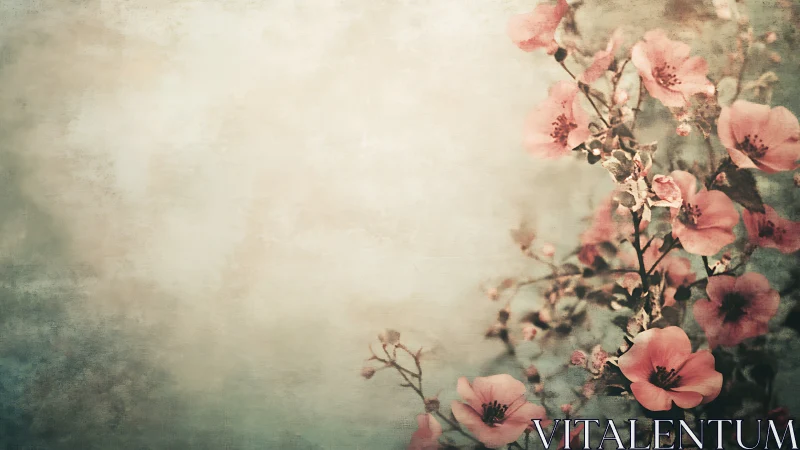 Vintage Pink Blossoms with Soft Textured Background.
