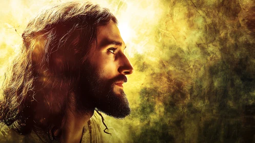 Side profile portrait of long haired man in glowing light.