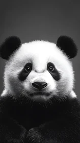 Soft-focus panda portrait in grayscale hush and gentle awe.