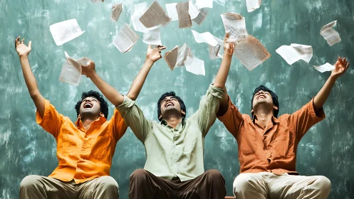 Students celebrate success as exam papers fly through air