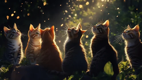 Six Felines in Backlit Composition with Bokeh Particle System