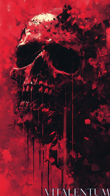 Crimson skull dissolving into abstract dripping chaos.