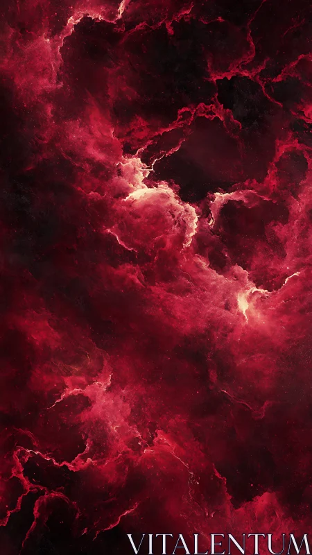Crimson ionized nebula cloudscape with dark molecular voids