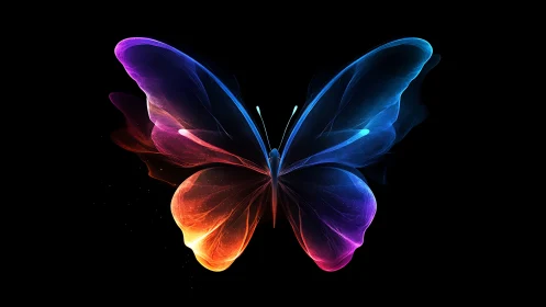 Vibrant neon butterfly with glowing gradient wings.