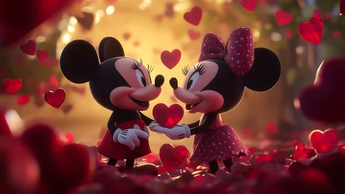 Mickey and Minnie Mouse Valentine's Day Romance Scene