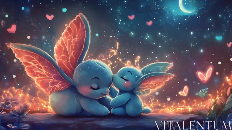 Bioluminescent bunny sprites rest beneath a glowing crescent