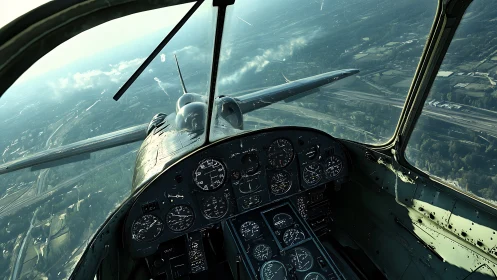 Cockpit dials whirl as vintage warbird banks over highways