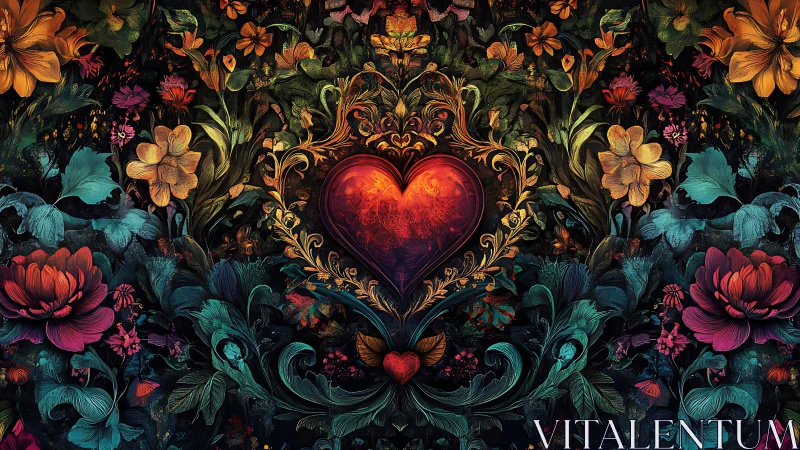 A Radiant Heart Blooms Among Ornate Florals and Rich Colors