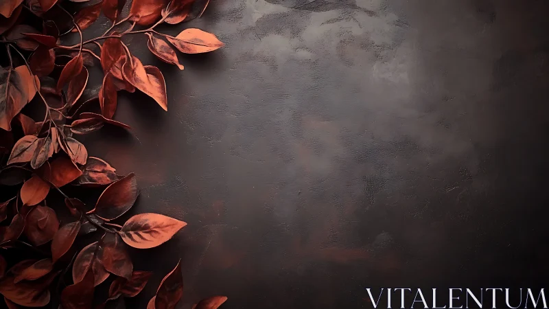 Rusty red foliage resting softly on a dark moody backdrop.