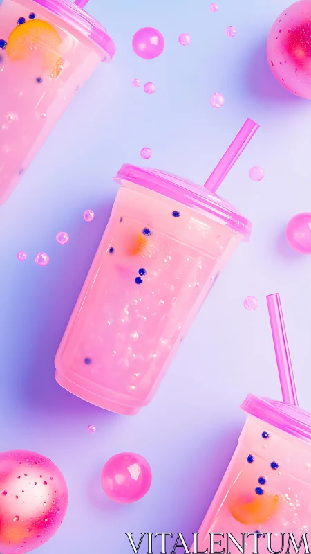 Bubble-bright pink smoothies drift like neon summer comets