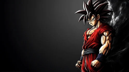 Determined anime warrior stands against dark gradient void