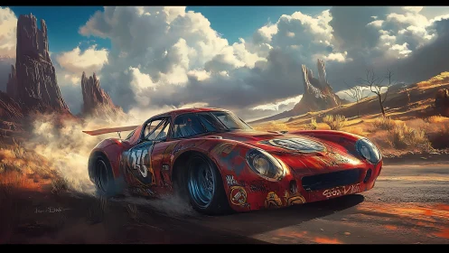 Aero-sculpted desert race car in cinematic motion field study.