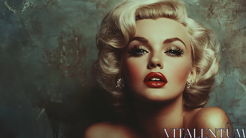 Cinematic digital portrait of retro blonde glamour icon visage.