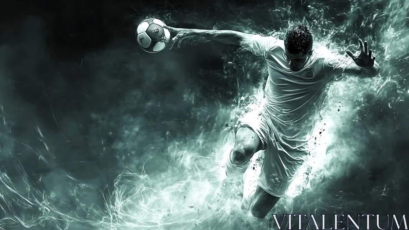 Electric soccer sprint frozen in a storm of motion.