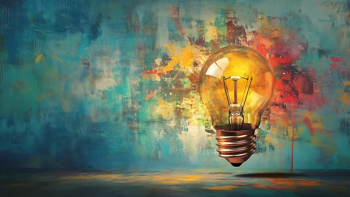 Vivid daydream bulb hovering in a splashstorm of color.