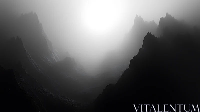 Volumetric light across procedural jagged canyon topology.