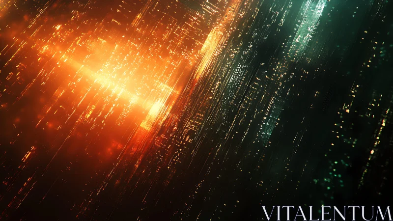 Futuristic digital cityscape with glowing orange and teal lights.