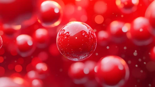Shiny Red Spheres Floating in Abstract Digital Art Style.
