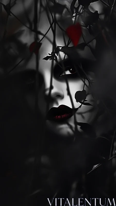 Whispering crimson face hidden in the midnight bramble.