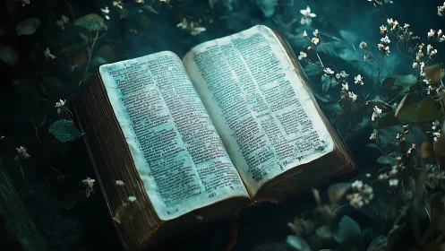 Whispering forest scriptures glow within a mossy midnight