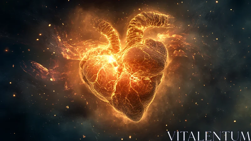 Fiery Heart with Glowing Energy Burst