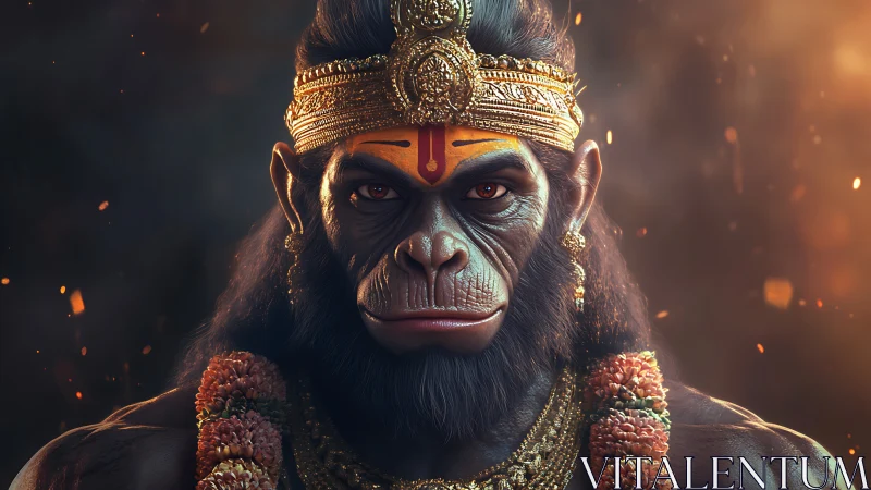 Divine simian warrior rendered with ornate golden crown detail