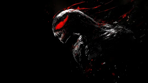 Dark symbiotic figure glowing with fierce red energy.