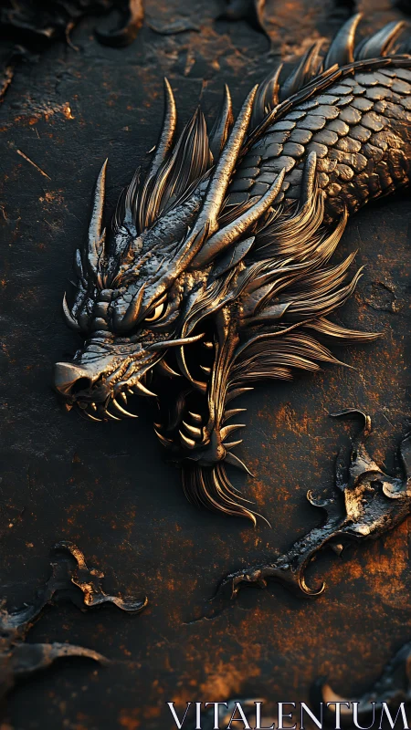 Molten bronze dragon curling across a weathered stone wall.