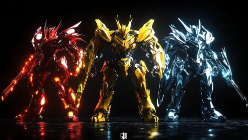 Tri-spectral combat mechs in high-gloss reactive armor.