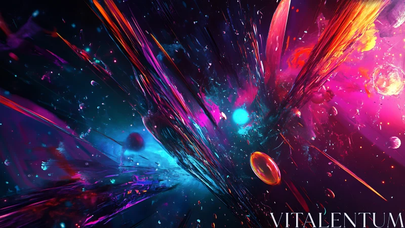 Neon comet rifts carving chromatic storms across space.