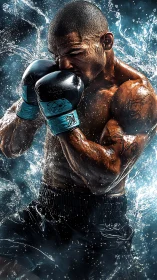 Boxer in Motion Against Shattered Water.