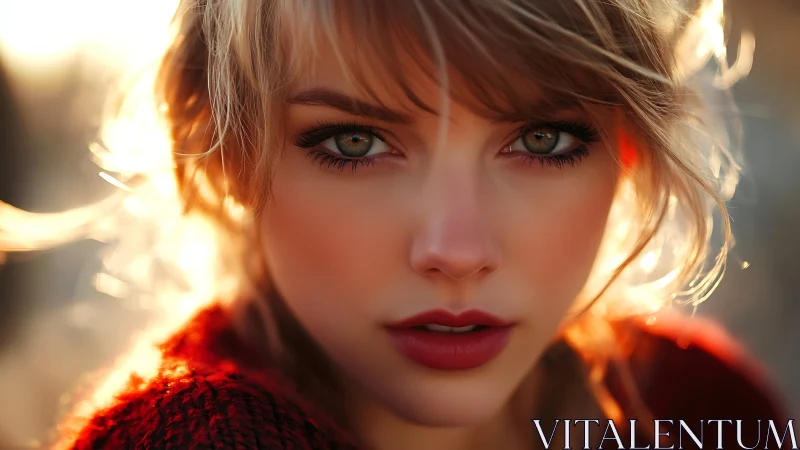 Close portrait of woman in warm backlit outdoor light.