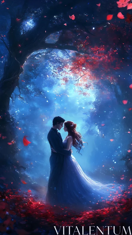 Luminous Couple Embracing Within Ethereal Cave Portal.