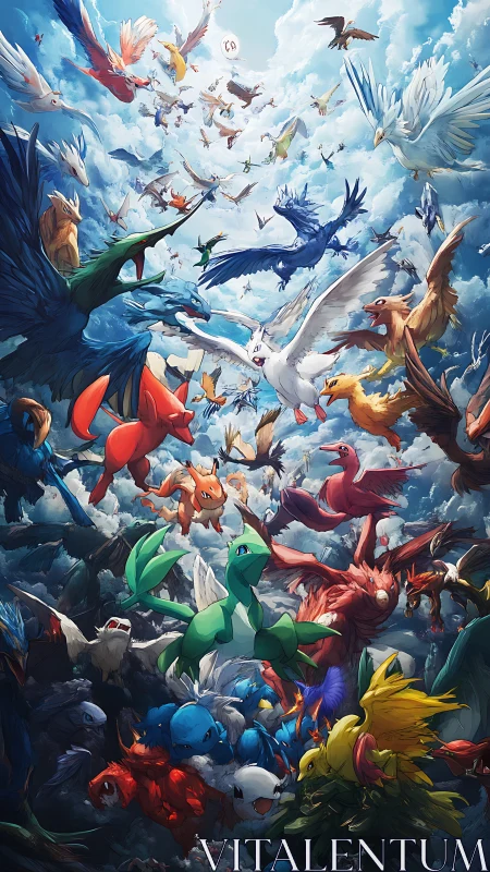 Dynamic digital painting of soaring elemental fantasy creatures.