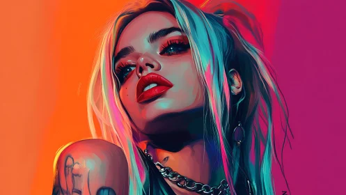 Neon-lit digital portrait with high-saturation gradients and stylized lighting