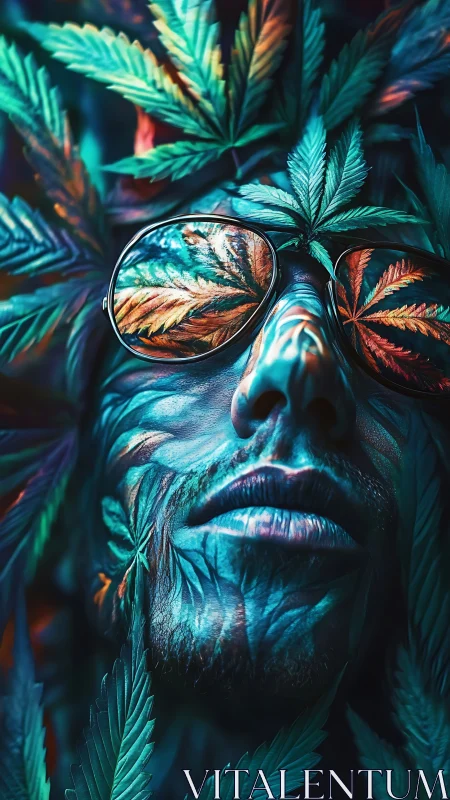 Chromatic cannabis visage with reflective spectral optics.