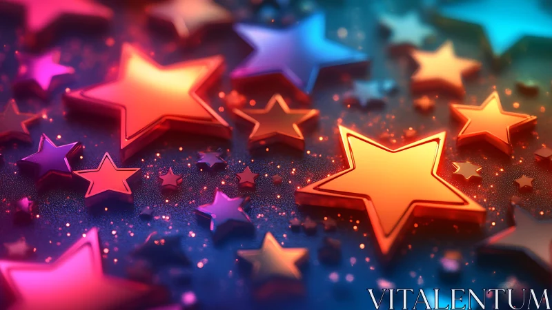 Neon gradient stars scatter over glowing textured surface.